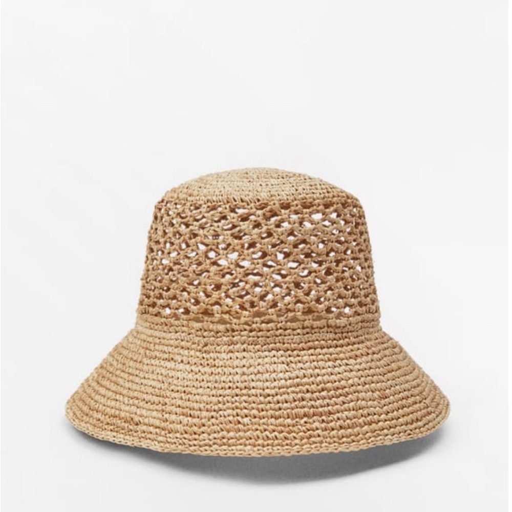 Zara Open Weave Bucket Hat Light Tan Beige 100% Plant Fiber